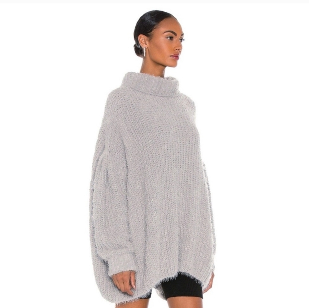 Free People Light Gray Chunky Turtleneck Sweater